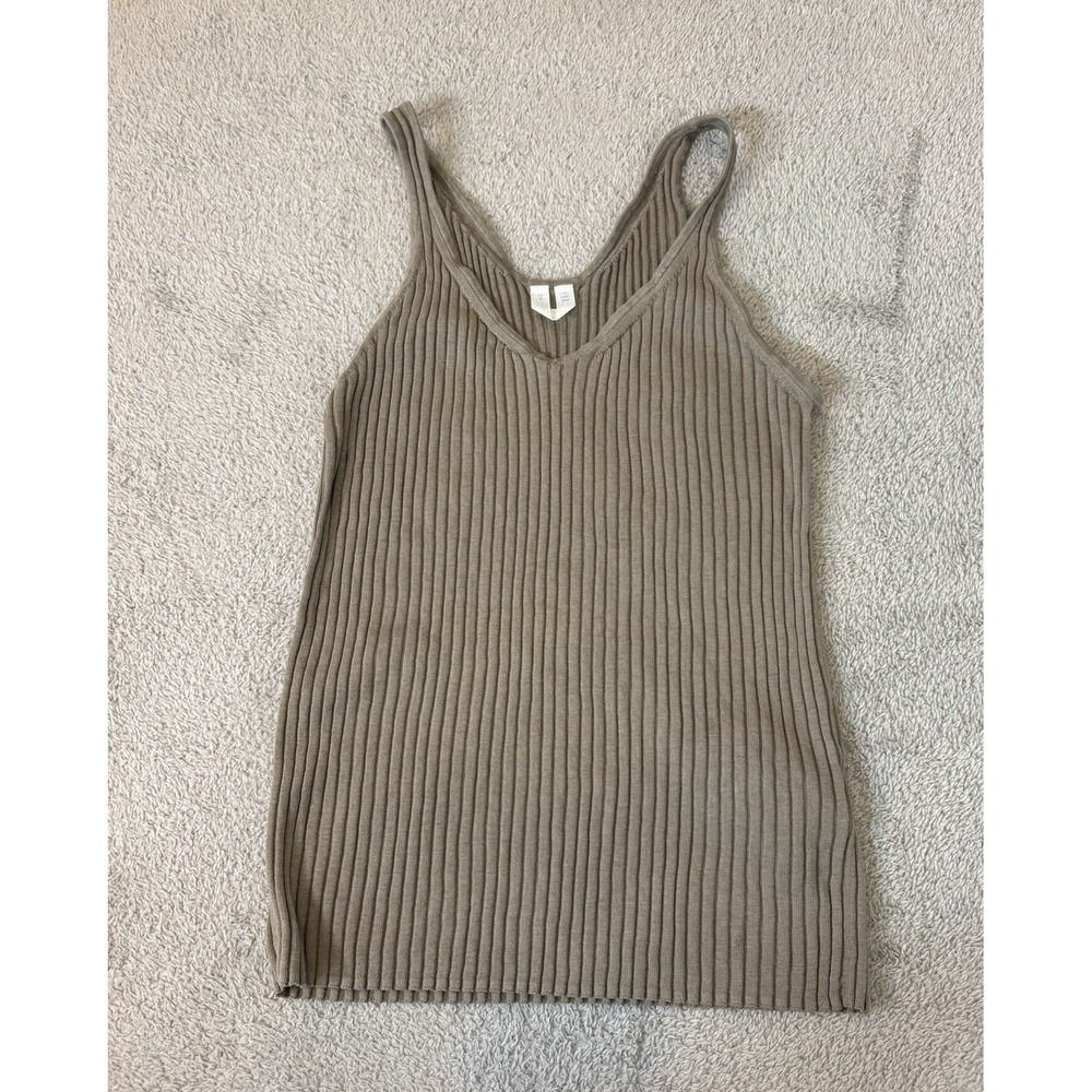 Arket Ribbed Knit Tank Top Taupe Brown V-Neck Sleeveless‎ Slim Fit Small Classic - Picture 9 of 12